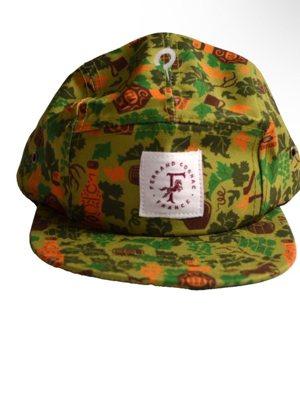 Ferrand Cognac France 5 Panel Hat Cap Green Vineyard Floral Cotton Adjustable